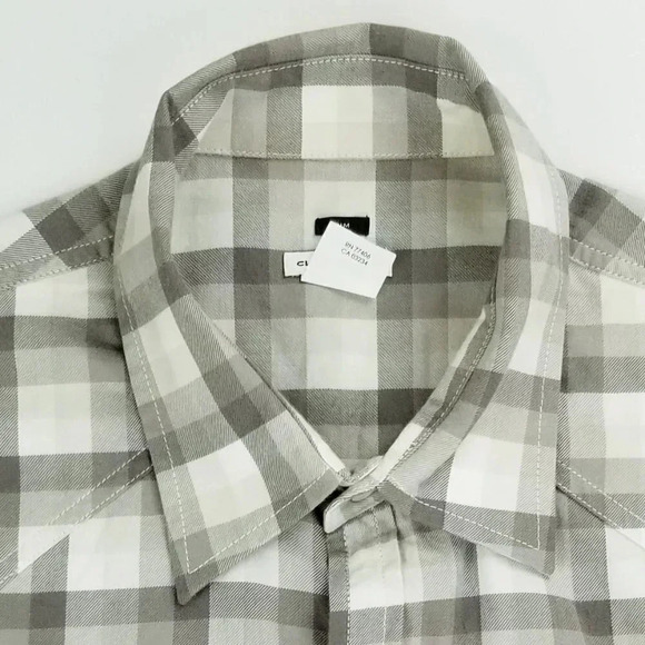 Club Monaco Slim Medium Men's Pearl Snap White Tan Check Cowboy Western Style - Picture 7 of 8